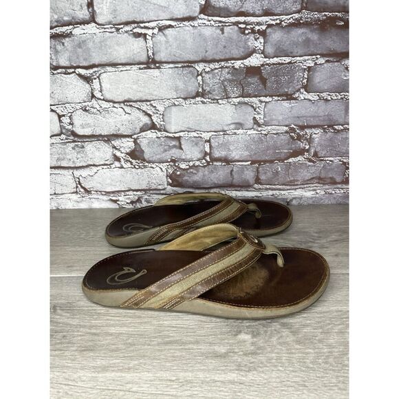OLUKAI Ikoi Brown Leather Flip Flops Beach Sandals Men Sz 12M US/45EU 10360-1313 - Picture 9 of 16